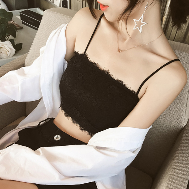 Japan Smear Woman Wrap Breast lace ice silk with chest cushion harness slats undershirt anti-light inner lap vest Summer-Taobao