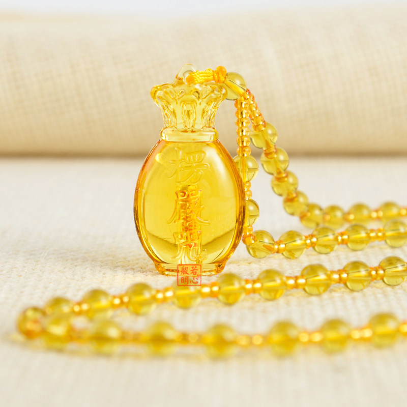 Blue yellow color gourd pendant Shurangama mantra pendant men and women couple crystal glass jewelry