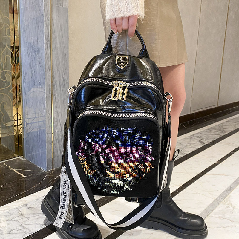 ins superfire double shoulder bag woman genuine leather advanced feeling 2022 new trend street head fashion scapegoat large capacity tide card