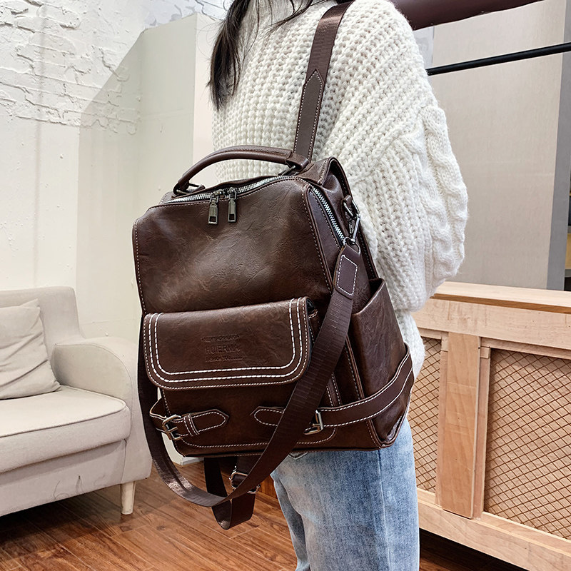 Double Shoulder Bag Female College Student Brief Class Class Fashion 2020 New Tide 100 hitch Han's version of the Leather Shoulder Bag travel