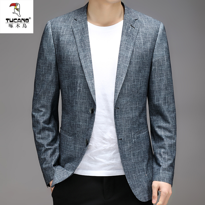 Woodpecker Summer Ultra-Thin Ice Silk Suit for Men, Breathable Casual Single Suit Jacket, Men's Lightweight Suit, Youth Jacket Woodpecker Summer Ultra-Thin Ice Silk Suit for Men, Breathable Casual Single Suit Jacket, Men's Lightweight Suit, Youth Jacket