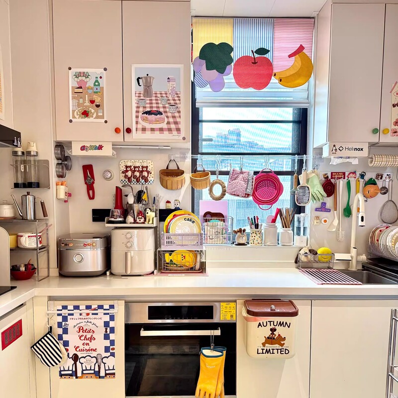 Dopamine Kitchen Fruit Triangle Flag Curtain Hanging Decoration Half Curtain Blocking Cloth Curtain with Velcro Entrance Door Curtain Partition