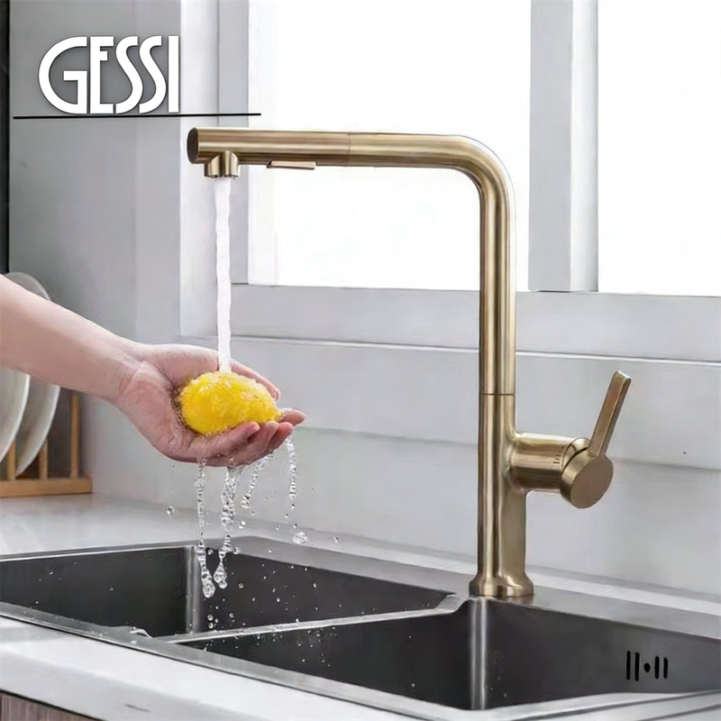 Italian Jieshi Kitchen All-Copper Faucet with Hot and Cold Water, Pull-Out Rotating Balcony Sink for Washing Dishes