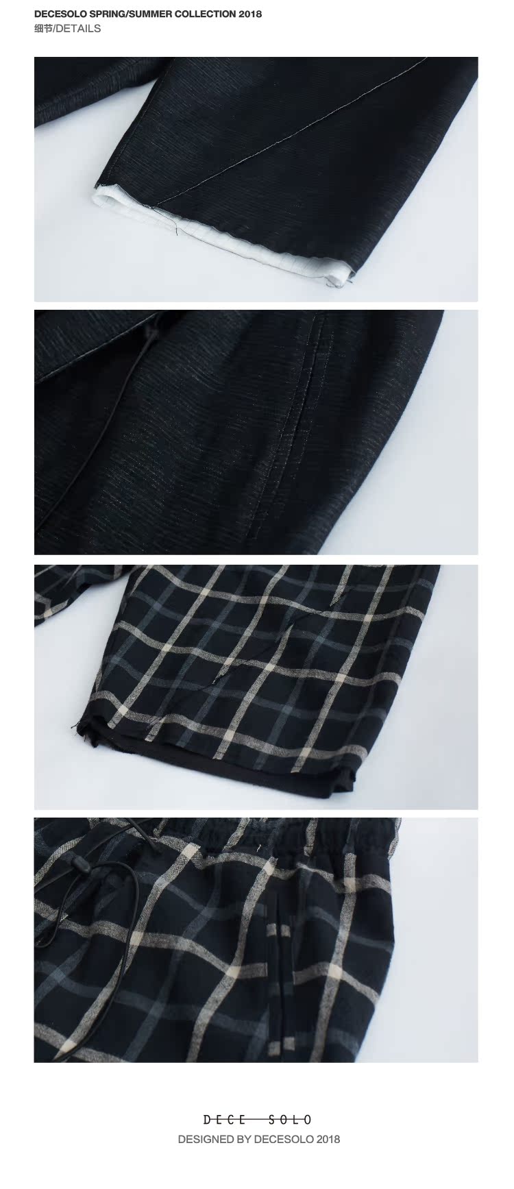 DECESOLO hai lớp burrs bị hư hỏng trong quần thun quần short thẳng giản dị nam retro khâu eo quần áo nam hàng hiệu