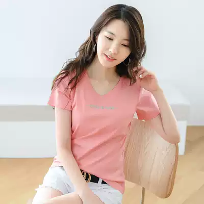 European station mercerized cotton white T-shirt women's short sleeve summer 2021 new V-neck cotton inner coat cotton coat