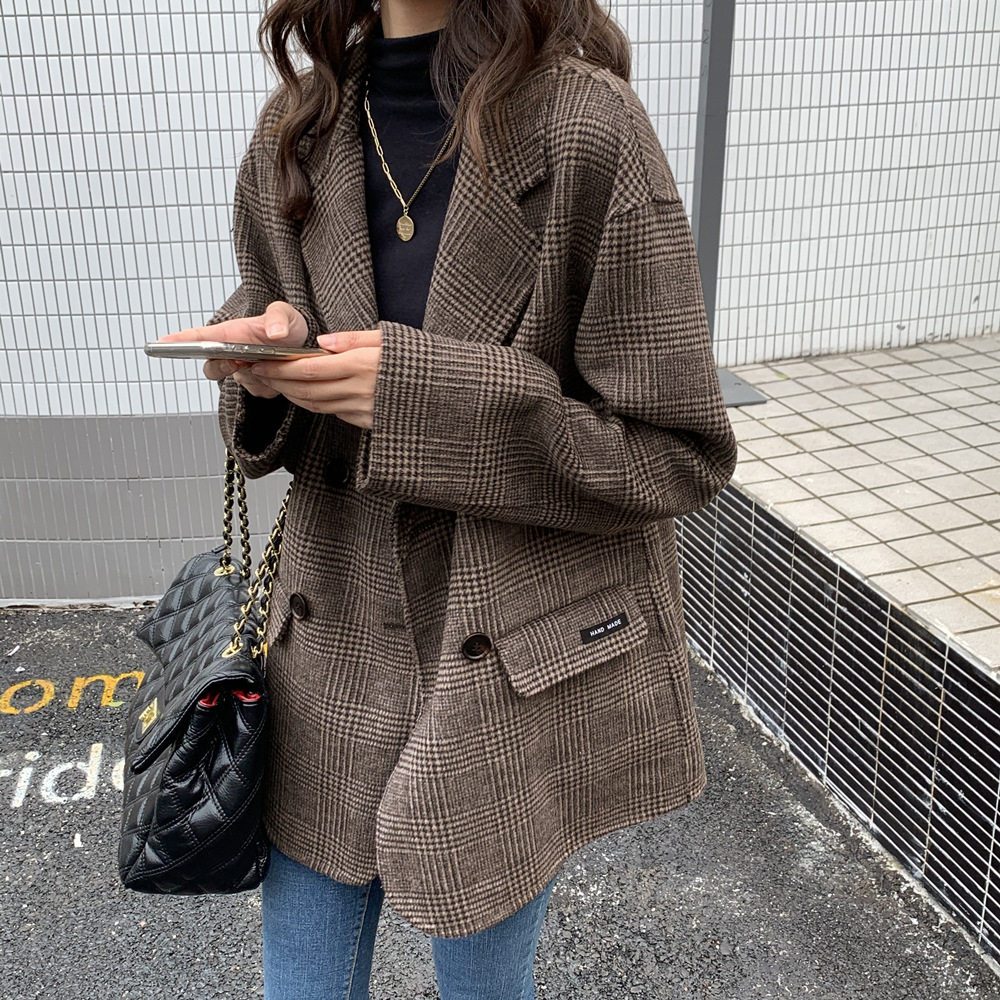 European Station Plaid Bifacial Cashmere Big Coat Woman Loose Broadversion 2022 New Autumn Winter Black Fur Coats