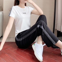 European Station White Ice Silk Casual Sports Suit Women Summer Big Code 2022 New Fashion Short Sleeves Two Sets Tide