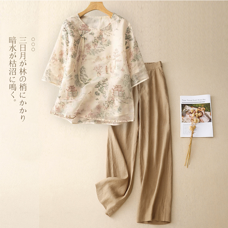 European Style New Chinese Fashion Suit for Women 2026 Summer New High-End Cotton Linen Casual Two-Piece Set European Style New Chinese Fashion Suit for Women 2026 Summer New High-End Cotton Linen Casual Two-Piece Set