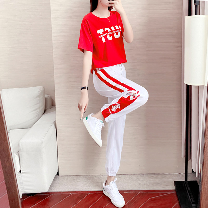 European Station Sport Suite Women Summer 2022 New Fashion easing Korean version Short sleeves Leisure Two-type reduction