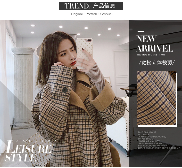 Chống mùa áo khoác nữ kẻ sọc Hepburn gió áo len trong phần dài của phiên bản Hàn Quốc của 2018 mới dày len mùa thu và mùa đông áo măng tô hàn quốc