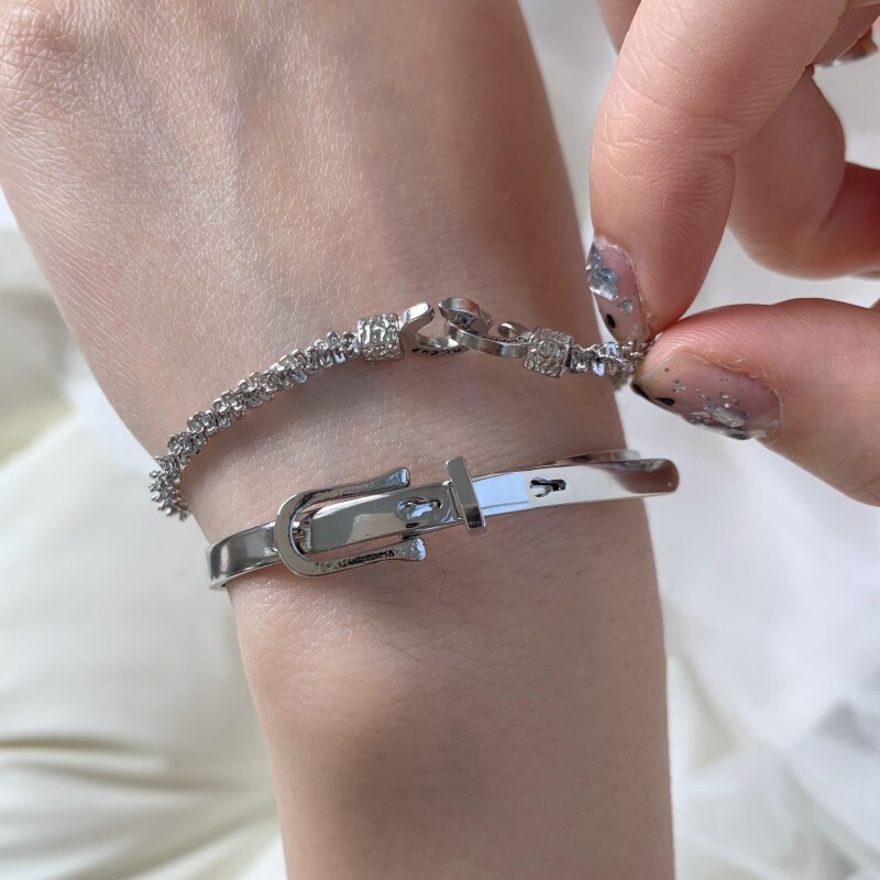Korean Summer Fashion Versatile Double-Ring Lock Bracelet Personalized Bracelet Bracelet for Women ins Simple Daily Matchinging