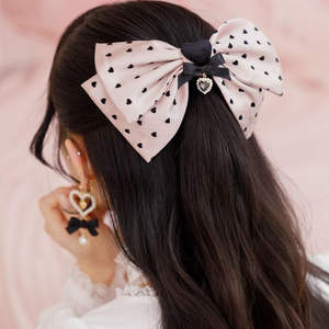 Japanese-Style Bow Hair Accessory Rojita Heart Bow Pendant Chiffon Hair Clip Top Clip Cute Ladylike