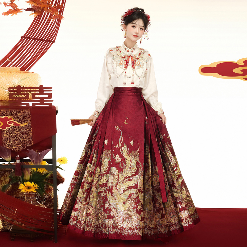 Moshanghua Original [Fengshi] New Chinese Style Engagement Toasting Dress Set 2026 Wedding Dress Hanfu with Gold Thread Mamian Skirt