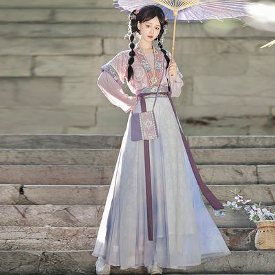 Moshanghua Original Tang-style Hanfu [Water Lily] Daily Slimming Ethnic Style Han Elements Waist-length eight-torn dress Spring and Autumn