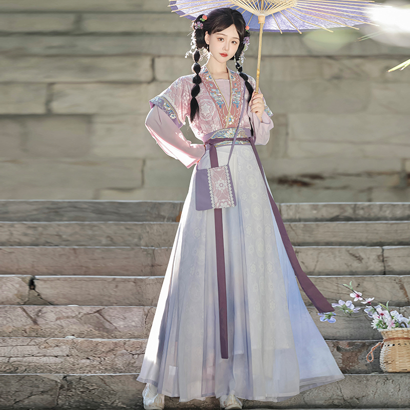 Moshanghua Original Tang-Style Hanfu [Water Lily] Slimming Everyday Wear Ethnic Style Han Elements Waist-Length Eight-Panel Skirt for Spring and Autumn