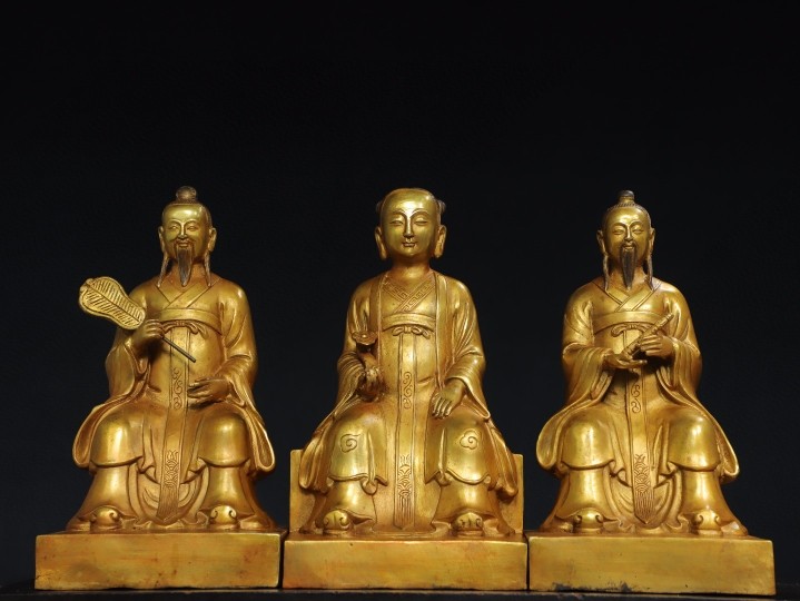 Old bronze statue like brass with gold three revered Maojun Like a swinging piece Home Accessories Bronze Ware Pendulum set of 30cm-Taobao