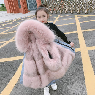 Children's Parker Women's Winter 2023 New Large Fur Collar Removable Liner Western Style Girls' Fur Jacket Thickened