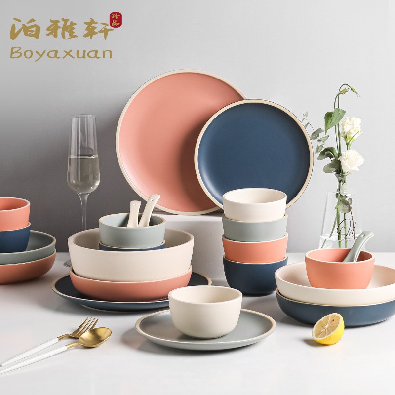 Poja Xuan Morandi Nordic Light Extravagant Dish Suit Home Net Red Ins Cutlery Creative Bowl Dish Bowl and chopsticks Composition