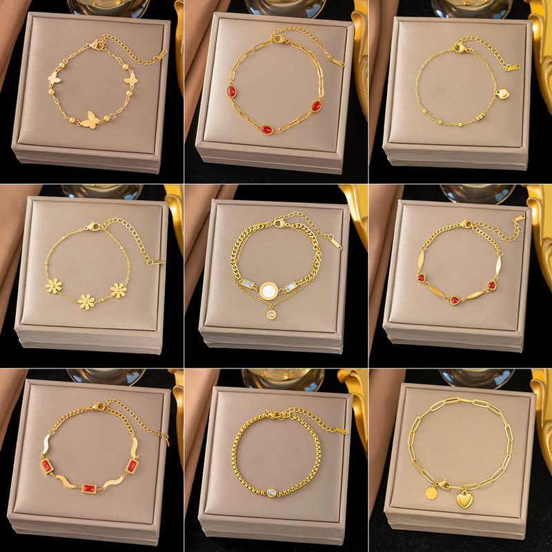 New Cross-Border Stainless Steel Bracelet for Women, Titanium Steel Versatile Simple Love Pendant Bracelet That Does Not Fade New Cross-Border Stainless Steel Bracelet for Women, Titanium Steel Versatile Simple Love Pendant Bracelet That Does Not Fade