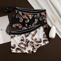 Waist flat angle pants in mens underwear trendy breathable antibacterial with elastic personality printed teenager sports pants