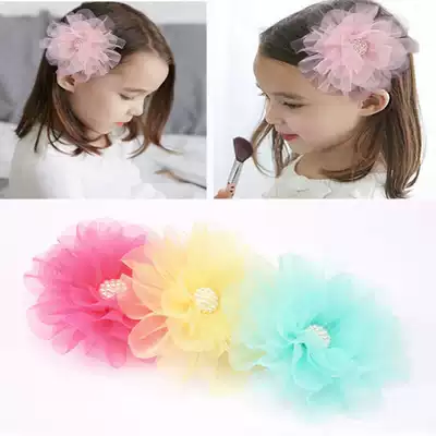 Cute princess girl little girl Chiffon hairpin large flower head flower hairpin hair jewelry headdress