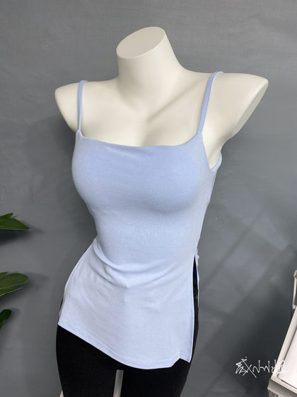 Concave shape must-have ~ retro Hong Kong style camisole with chest pad irregular slit top bottoming shirt Korean ins