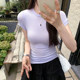 Small round neck sexy tight-fitting slimming slightly see-through short-sleeved top