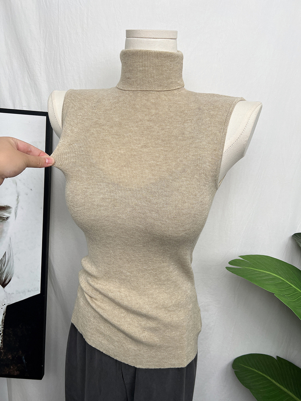Stay! High-End Feel! Korean ins Turtleneck Sleeveless Slim-Fit Slimming Autumn and Winter Base Layer Knit Top Trendy