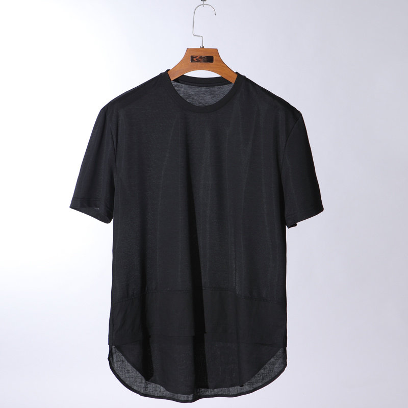 Men's splicing short sleeve round neck T-shirt 2022 Summer new European and American silk light cotton half sleeve T-shirt youth undershirt