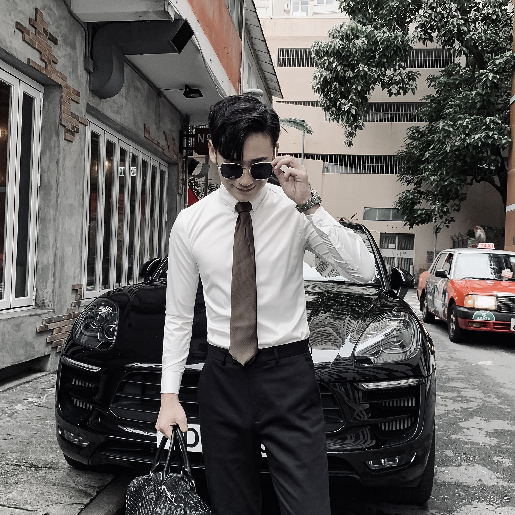 (DAIO MENS)Korean solid color shirt men's long-sleeved tide British casual all-match slim-fit non-ironing shirt tide