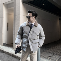 (DAIO MENS)Korean autumn and winter all-match casual stitching lapel lamb wool short down cotton coat