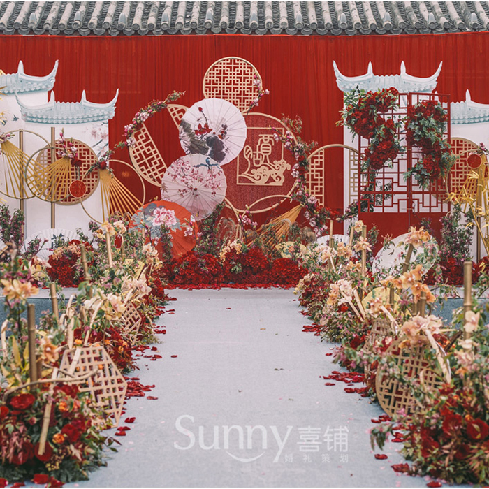 Red is a new Chinese themed wedding dessert dessert Flowers paper fan umbrella, Jiangnan style special reservation