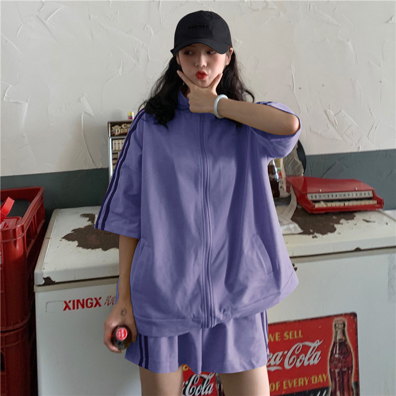 Japanese SSLY short-sleeved sports and leisure suit female summer ins loose student running shorts two-piece thin set