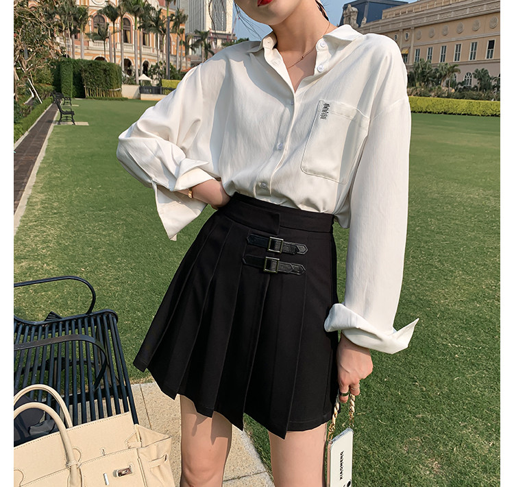 Japan SSLY black A-line skirt women's design sense niche 2021 summer high waist slim pleated skirt
