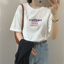 Japan SLY2021 Summer Coloured Embroidered Letters Short Sleeve T-shirt Woman Loose 100 Lap Collar Blouse