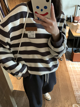 Japanese SLY retro striped sportswomen 2021 Autumn new easing bf Lazy Wind blouses