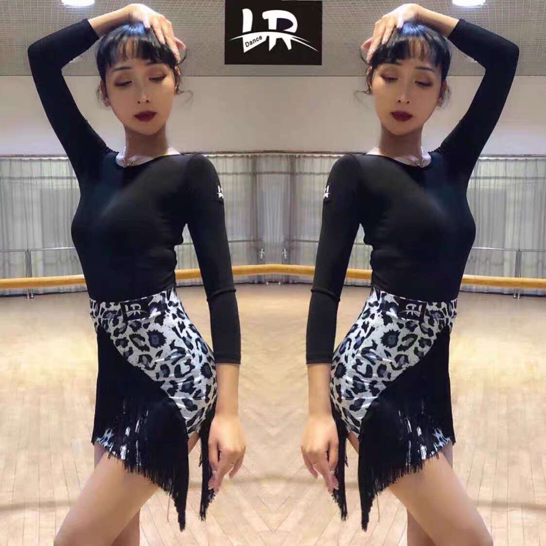 LR Latin dance suit 100 lap beauty back blouses Women BAO WEN bag gluteous flow Su spliced summer suit precisely half-body dress