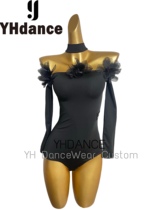 Latin dance wear new modern floral one-line collar long-sleeved top one-piece exercise suit fairy slimming versatile C90