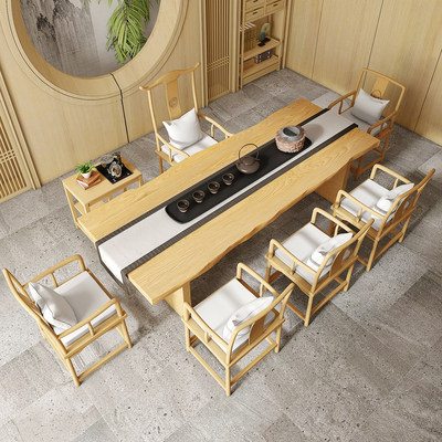 New Chinese style tea table and chair combination large board table tea table solid wood tea table tea table modern office negotiation conference table