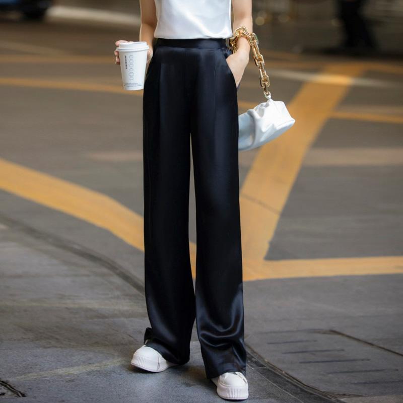 High-End Acetate Pants Spring and Summer Satin Glossy Wide-Leg Pants for Women High-Waisted Silky Draped Longed Ol Casual Pants