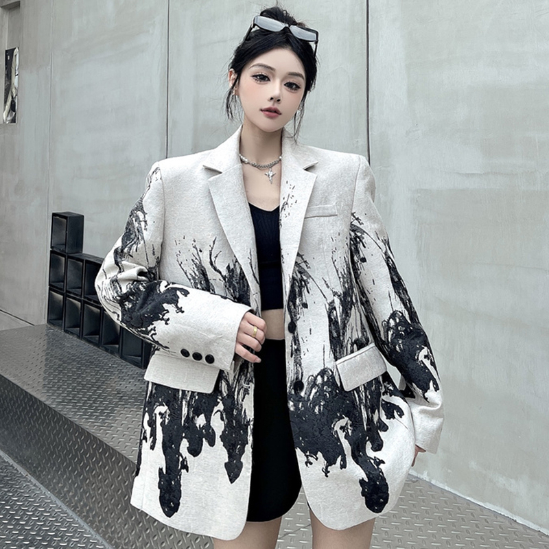 Ink Print Blazer for Women, Spring 2026 New Style, National Trend Art Style, New Chinese Style Suit, Loose and High-End Feel