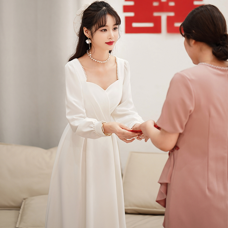 White Evening Dress, Light Luxury, Niche, High-End, Suitable for Engagement Registration, Can Be Worn Casually, White Dress for Marriage Registration, Light Wedding Dress