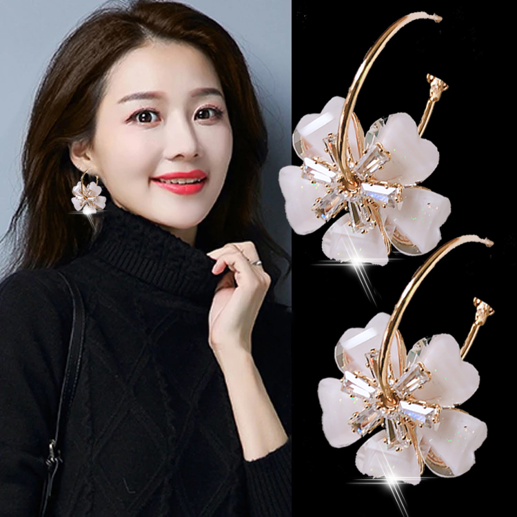 High-end earrings earrings women's 2023 new trendy Korean temperament net red long tassel five-petal flower earrings