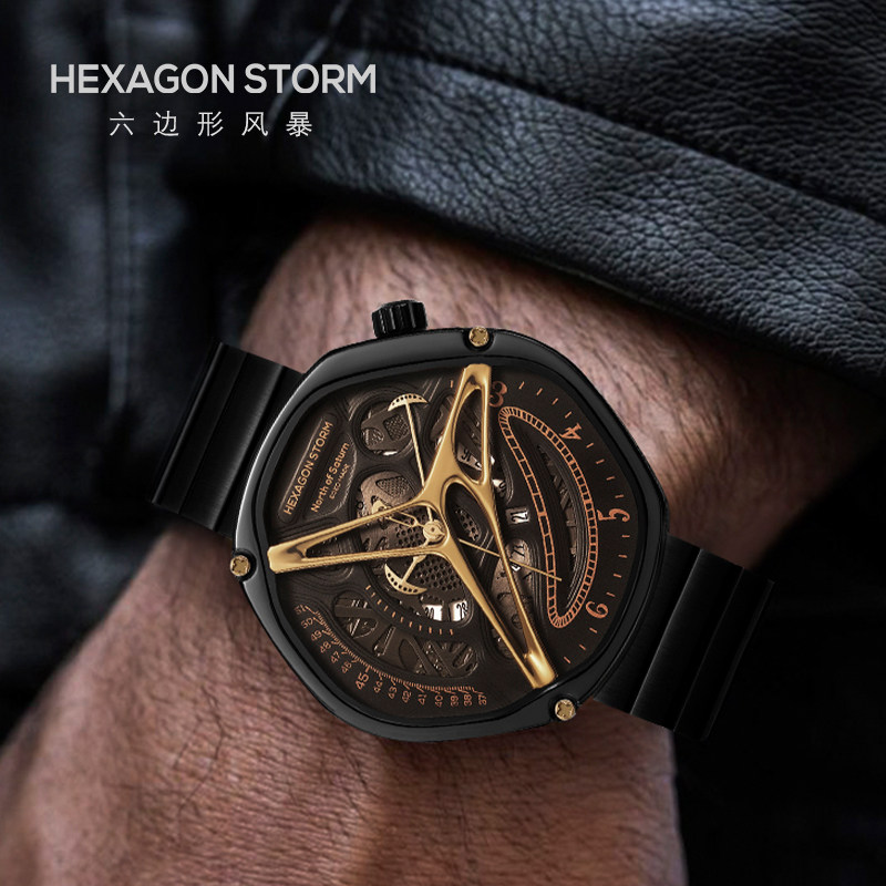 Hexagon Storm Men's Watches Richard Fashion Trends Men's Hollowed-out Heteromorphic High Sense Non Mechanical Watches
