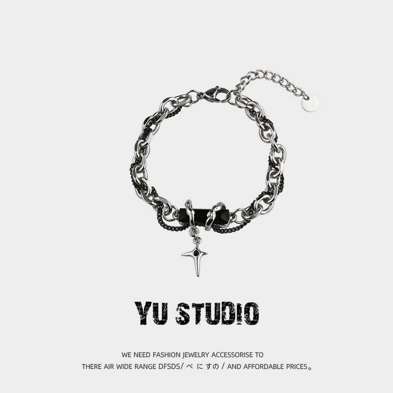 Yustudio Twisted Black Crystal Starry Titanium Steel Bracelet for Men and Women Trendy ins Niche Light Luxury High-End Versatile Bracelet