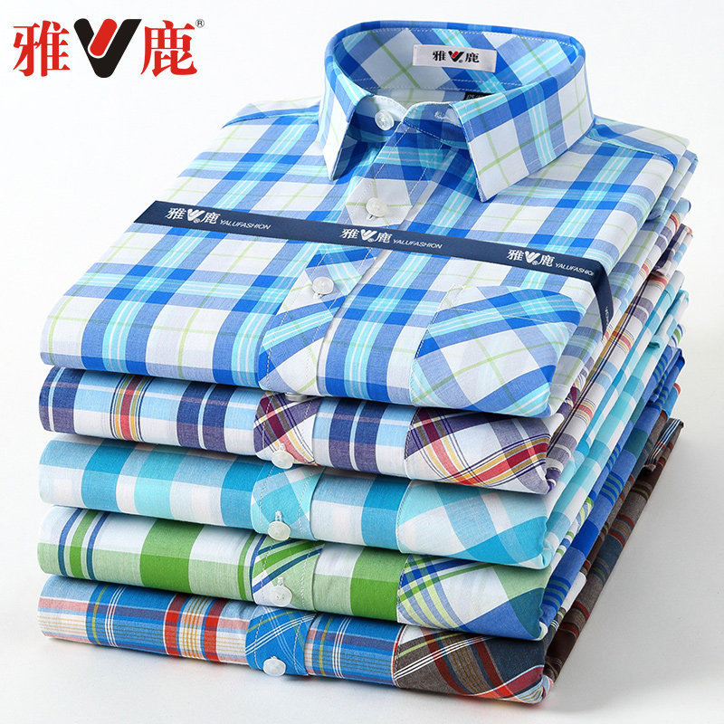 Yalu shirt men's long-sleeved spring and autumn models inner wear inch shirt plaid shirt Korean style trendy handsome spring Hong Kong style jacket
