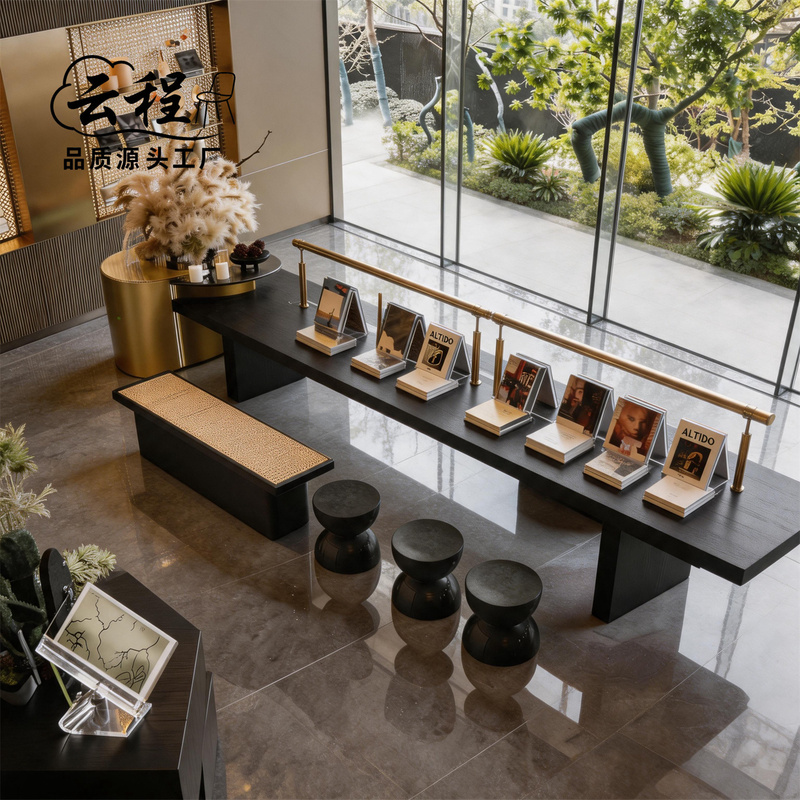 Hotel Light Luxury Solid Wood Reception Desk, Library Mezzanine Reading Table, Cafe Bar Counter, Meeting Table