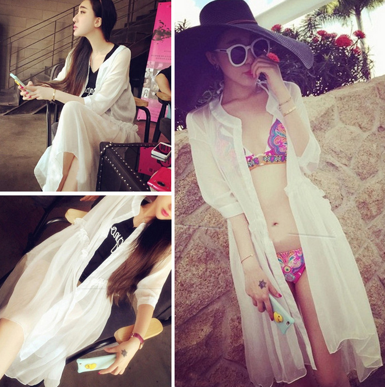 2017 Bohemian beach sunscreen cardiovert bikini swimsuit jacket pure color snowspun irregular outings