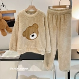 Осенний демисезонный детский флисовый пластырь для мальчиков, комплект, удерживающая тепло пижама, с медвежатами