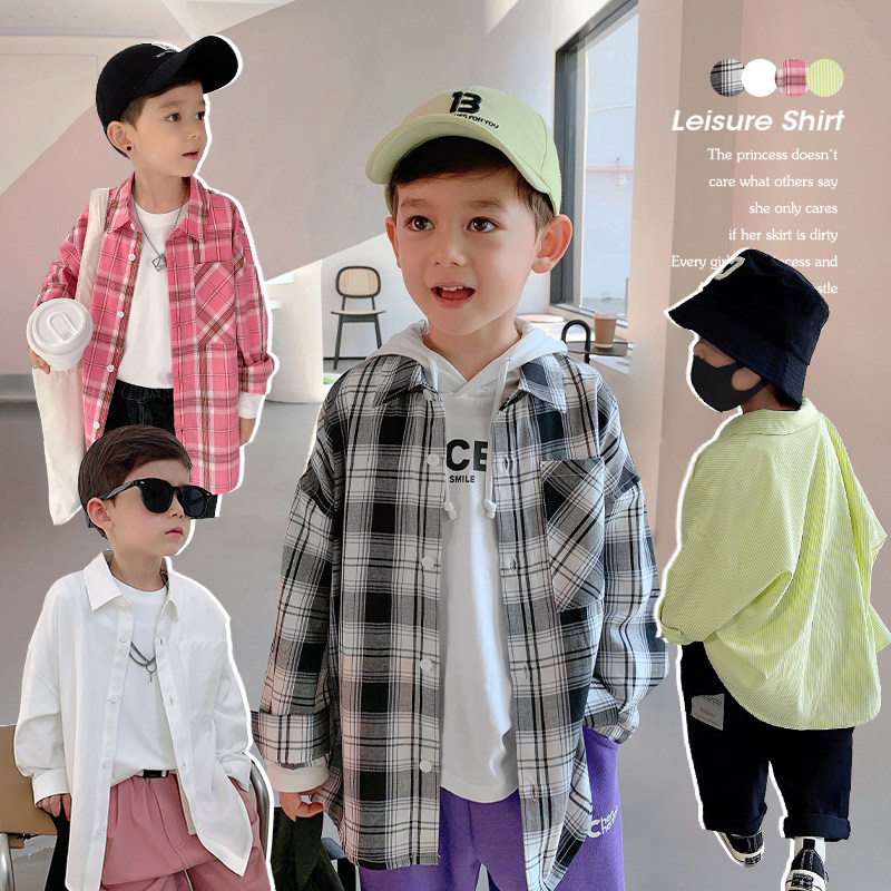 Chen Chen Moms Children's Clothing Spring White Shirt 100 Hitch Boy Trendy Shirts Children Baby Foreign Plaid Shirts